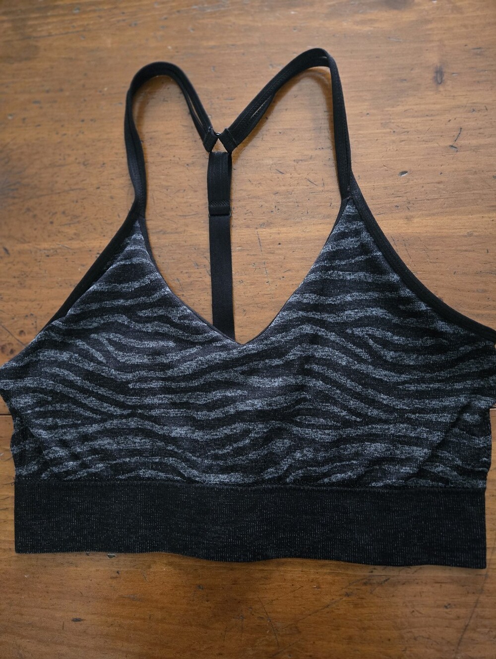 RBX Black Gray Heather Zebra Print Strappy Sports Bra